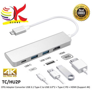 OTG ADAPTER USB 3.1 TYPE-C CONVERTER EXPAND TO USB 3.0*2 + PD CHARGING TYPE-C + HDMI (SUPPORT 4K FULL HD) TC/HU2P