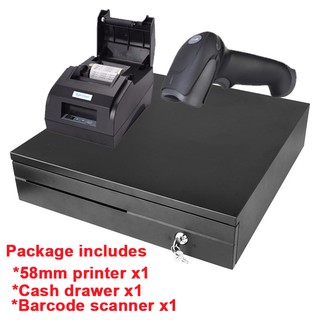 Cash drawer + POS printer + Barcode scanner