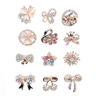 12 Pcs-1 Set Korean Style Luxury Multicolored Small Brooch Set Personality Swan Crown Stars Wild Small Brooch Pin Popular Accessories