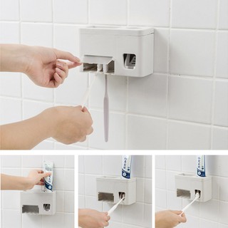 Automatic Toothpaste Dispenser Wall Mount Toothbrush Holder Bathroom Accessories