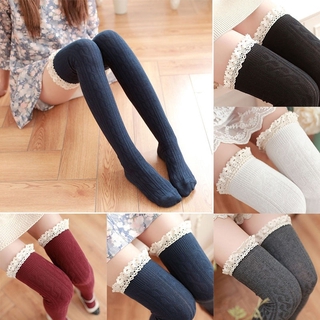 fashionme Women Lady Warm Cotton Thigh High Long STOCKINGS Knit Over Knee Lace