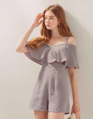 AIR SPACE Cold Shoulder Pleated Ruffle Sleeve Playsuit (1)