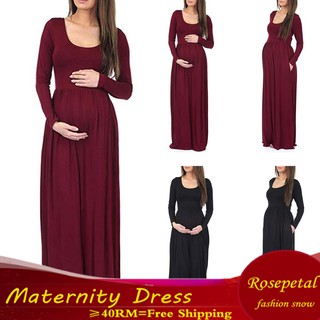 🌹🌹Women Pregnancy Long Sleeve Solid Color Ruched Maternity Dress