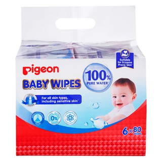 Pigeon - Baby Wipes - 100% Pure Water jumbo 6 x 80pcs