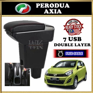 [VIDEO] Perodua Axia 2014 - 2019 7USB Double Layer ArmRest Arm Rest Console (Black+Red Stitching)