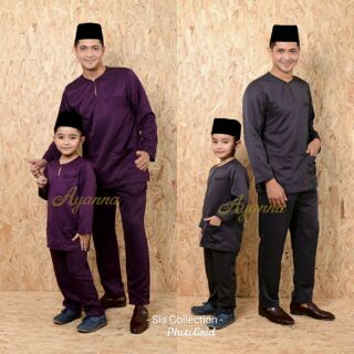 💲Crazy Sales💲💟 Baju Melayu Teluk Belanga (L1002) Purple & DarkGrey . Saiz XS-2XL . Sedondon Raya . Set Ayah & Anak