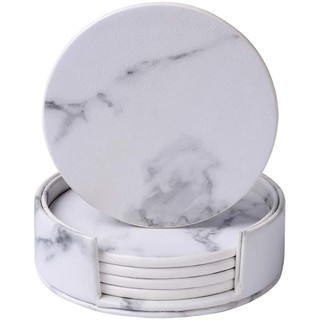 6pcs/set Marble Leather Round Square Drink Coasters Placemat Cup (1)
