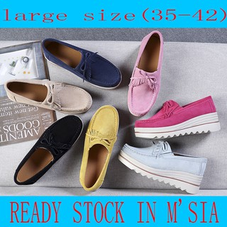 M'SIA Ready Stock-Women Platform Shoes Genuine Leather Slip on Loafers（Large size35-42）