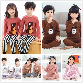 【xynz】2-15Years Pajamas Kids 100% Cotton Dino Bear Boy Girl Long Sleeve Baju Tidur Children Sleep Wear Set (1)