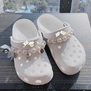 Bow pearl chain crocs fashion chain shoe decoration Diamond metal Pearl DIY-crocs fashion chain shoe Accessories