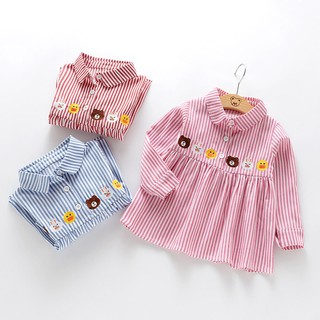 Children Girls Cotton Dress Stripe Cute Pattern Dress 2-7Y