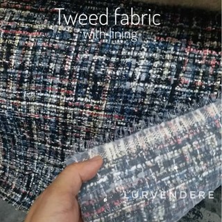 LATEST TWEED FABRIC FOR JACKET WITH LINING - KAIN TWEED - BLUE BLACK COLOR