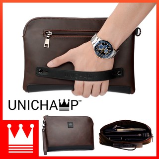 [Unichamp] MC381 Man Classic Brown Leather Stylish Cool Clutch Bag Large Wallet MWB