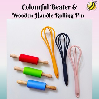 Colourful Beater & Wooden Handle Silicone Rolling Pin👩‍🍳 [READY STOCK]👩‍🍳