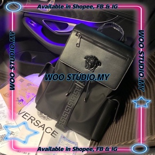 Versace_Black Medusa Metallic Logo Unisex Couple Leather Black 40cm Backpack + Free Dust Bag (RP145-0)