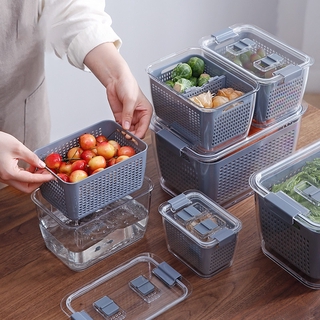 Kitchen Storage Food Box Fresh-Keeping Box Refrigerator Fruit Vegetable Drain Crisper Kitchen Storage Containers Lid