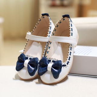 Stock Sale Brand New White 33 Girls Shoes Princess Sweet Soft Kids Flats With Bow-knot For Wedding Party Children's Flat Shoes