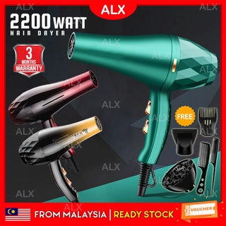 ALX Portable 2200W Travel Hair Dryer Strong Wind Ionic Senang Dibawa Berkuasa Pengering Rambut dgn Aksesori