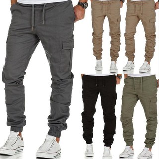 [READY STOCK] 2020 New Unisex Tactical Elasticated Waist Slim-Fit Cargo pants 6 Pockets Slack Pants