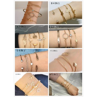 [READY STOCK] 3-4pcs /set Adjustable Bracelet Chain Bangle Cuff Charm Strand Women Gelang Tangan Emas Gelang Murah