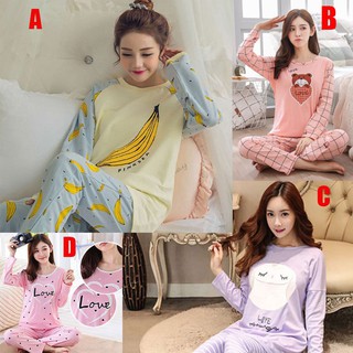 Women Pyjamas Long Sleeve Baju Tidur Home Wear Sleepwear Set