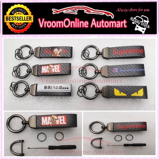 carbon fiber leather car key chain cartoon color printing metal key ring hanging buckle simple key chain pe