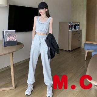 ❤Ready stock❤S-2XL 【High Quality】Suit Women's New Summer Casual Sports Suit Short Vest High Waist Beam Feet Sports Pants Two-Piece Suit Fashion Set Two-Piece Set Leisure Suit Sports Suit Fashion -Style