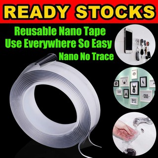 Ready Stocks Transparent Traceless Tapes Washable Adhesive Reusable Double Sided Magic Nano Gel Removable Sticky Strips