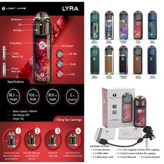 Lost Vape Lyra Pod Kit 2ML With 1000mAh Battery Lyra Mesh 0.6ohm & Lyra 1.2ohm M
