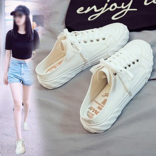 Stamped on the two female Xia Xiaobai canvas shoes wear white shoe spring new joker half dragged a pedal lazy summer