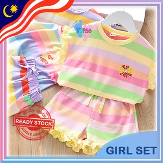 READY STOCK Baby Girl Kids Rainbow Short Sleeve Top and Pant 2pcs set baju kanak FG-009