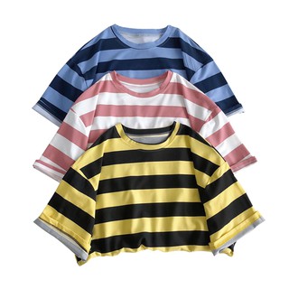 Rainbow Striped T-shirt Top Loose Summer Short Sleeve Korean Girl Student Harajuku Half Sleeve
