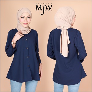 Baju Blouse Kemeja Muslimah Front Button Plain Fashion Long Sleeve Blouse Top Baju Wanita Modern Murah [KI136]