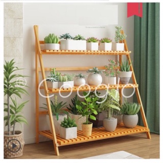 3 Tier x50cm Bamboo Wooden Flower Garden Rack Potted Plant Stand Foldable