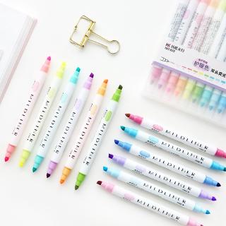 <READY STOCK> 12Colors Cute Double Head Fluorescent Pen Mildliner Highlighters Color Marker Pen School Supplies Kawaii