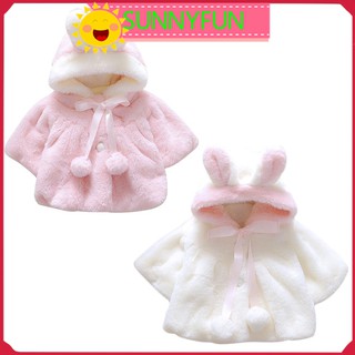 🔶SF🔶Cute Girl Warm Winter Newborn Kids Baby Bunny Ear Fur Coat Cloak Jacket Snowsuit Outerwear Clothes