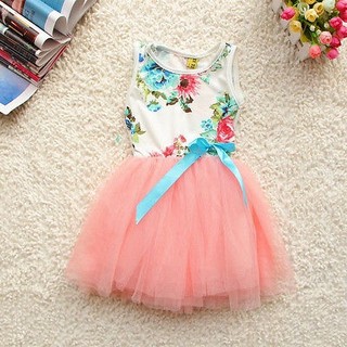 Girls Baby Kids Toddler Princess Floral Print Top Bow Tutu Dress Skirts (1)