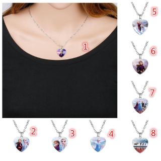 Girls Frozen Necklace Cartoon Princess Anna and Elsa Pattern Cute Heart-shaped Pendant Choker Chain Necklace