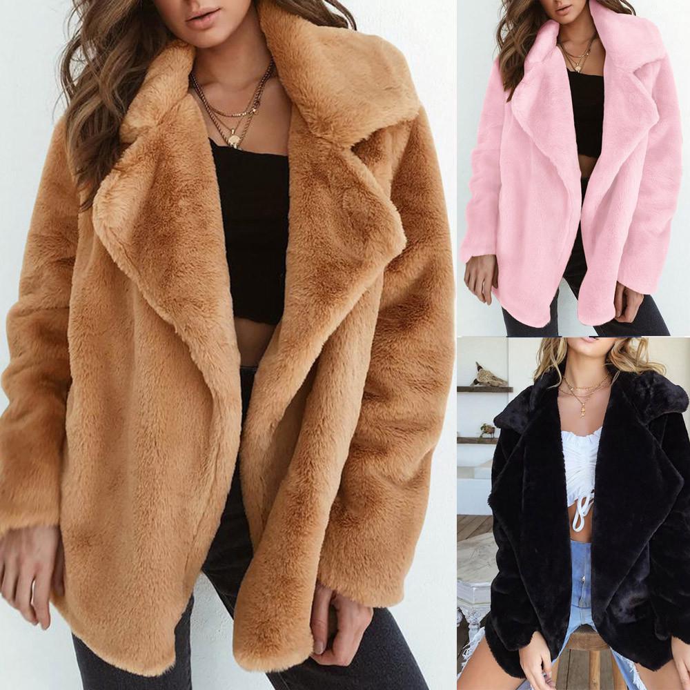 Women Winter Coat Keep Warm Outerwear Loose Big Collar Fur Coat