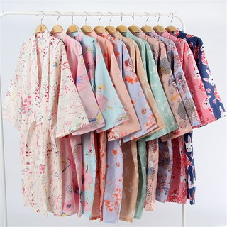 17Colors Cotton Woman Kimono Pajamas Yukata Japanese Style Loose Long Sleepwear NightGown Cardigan Leisure Bathrobe