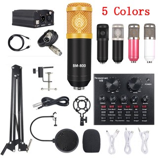 ⚡Free Gift⚡BM 800 Mic with Free Earphones Microphone Condenser V8 Sound Card Recording For Radio Braodcasting Singing Recording KTV Karaoke Mic