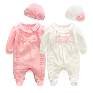 Lace Flowers Newborn Baby Girl Clothes Jumpsuits & Hats princess Girls Footies