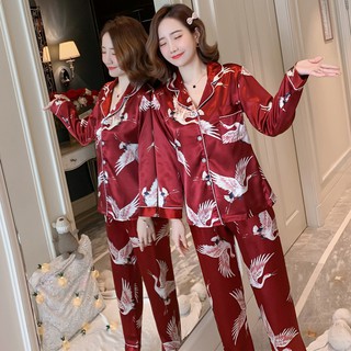 Long sleeve Baju Tidur print Korea ladies pajamas Silk princess girl Sleepwear set (1)