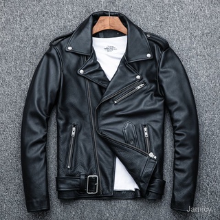 🔥Heavy Pure Cowhide Biker's Leather Jacket Genuine Leather Clothes Men's Lapel Motorcycle Clothing Slim Fit New Fashion