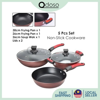 ODOSO Premium Set of 5 Non Stick Cookware-Maroon