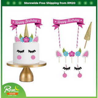 1Set Cute Unicorn Cake Topper Happy Birthday Candle Party Toppers Home Decor (1)