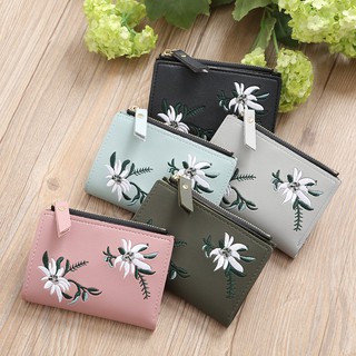 🌸Chiclady🌸Korean Women Embroidery Flower Mini Wallet Zipper Short leather purse wallet