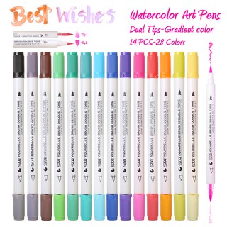 28 Colors 14Pcs Watercolor Art Marker Set Double Color Brush Marker Pen
