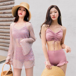 👙Split swimsuit female small chest gathered with chest pad spa conservative swimsuit suit
