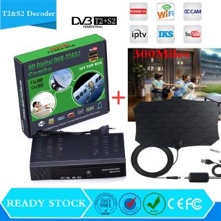 Digital Satellite HD TV Receiver DVB T2&S2 Combo TV Box High Definition+300Miles Indoor digital Tv antenna
